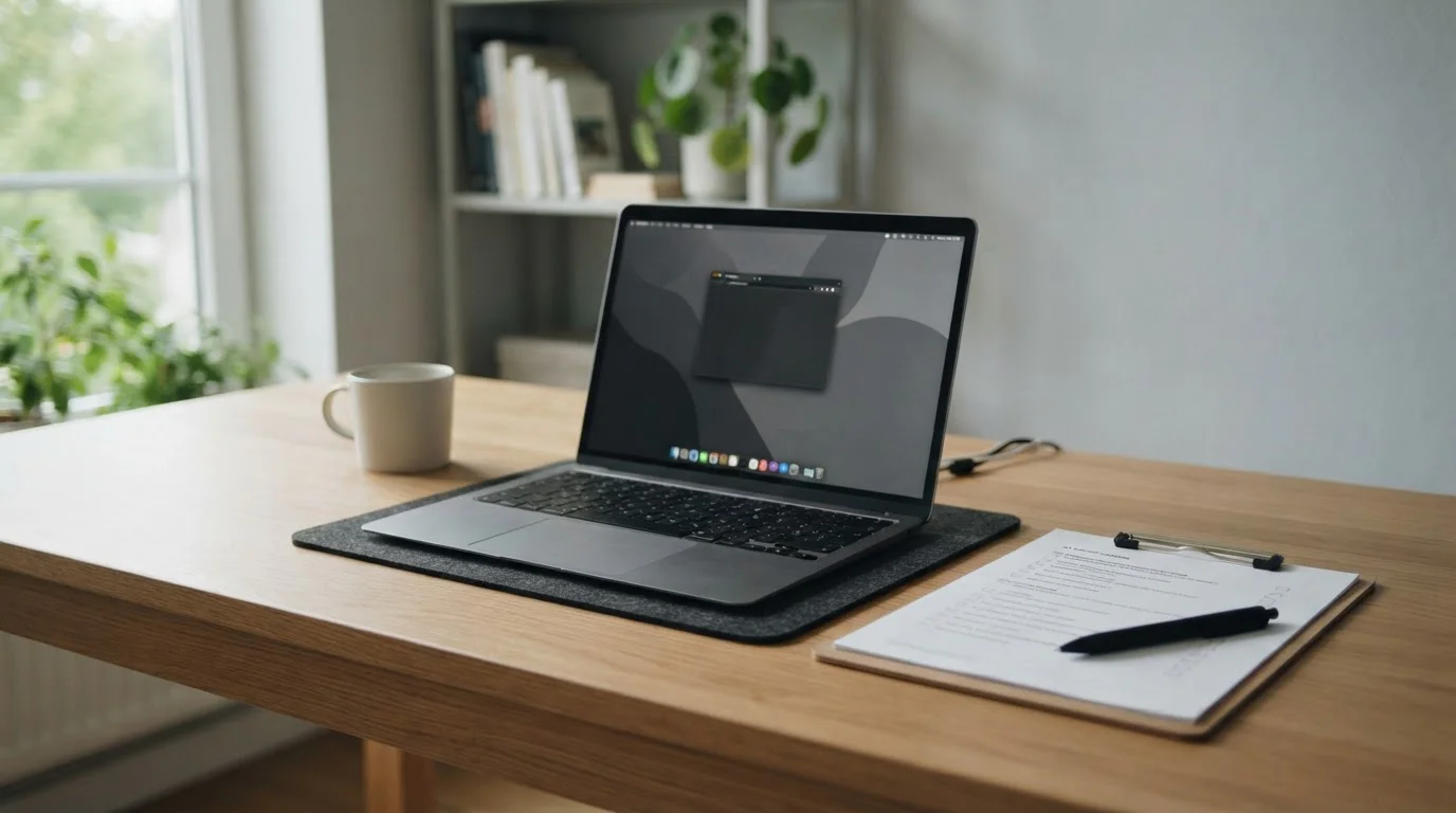 Checkliste neben einem Laptop mit neutraler Spielregelansicht