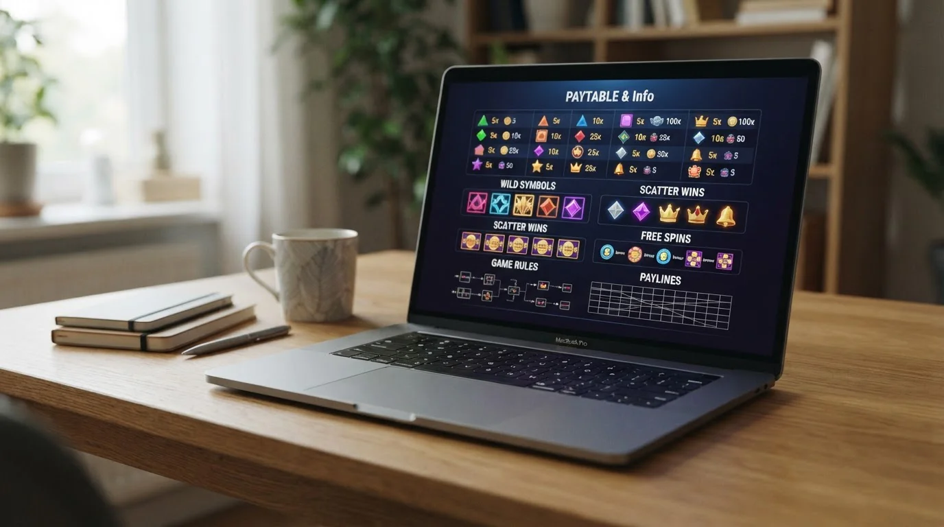 Spielhilfe eines virtuellen Automatenspiels mit sichtbarer RTP-Variante