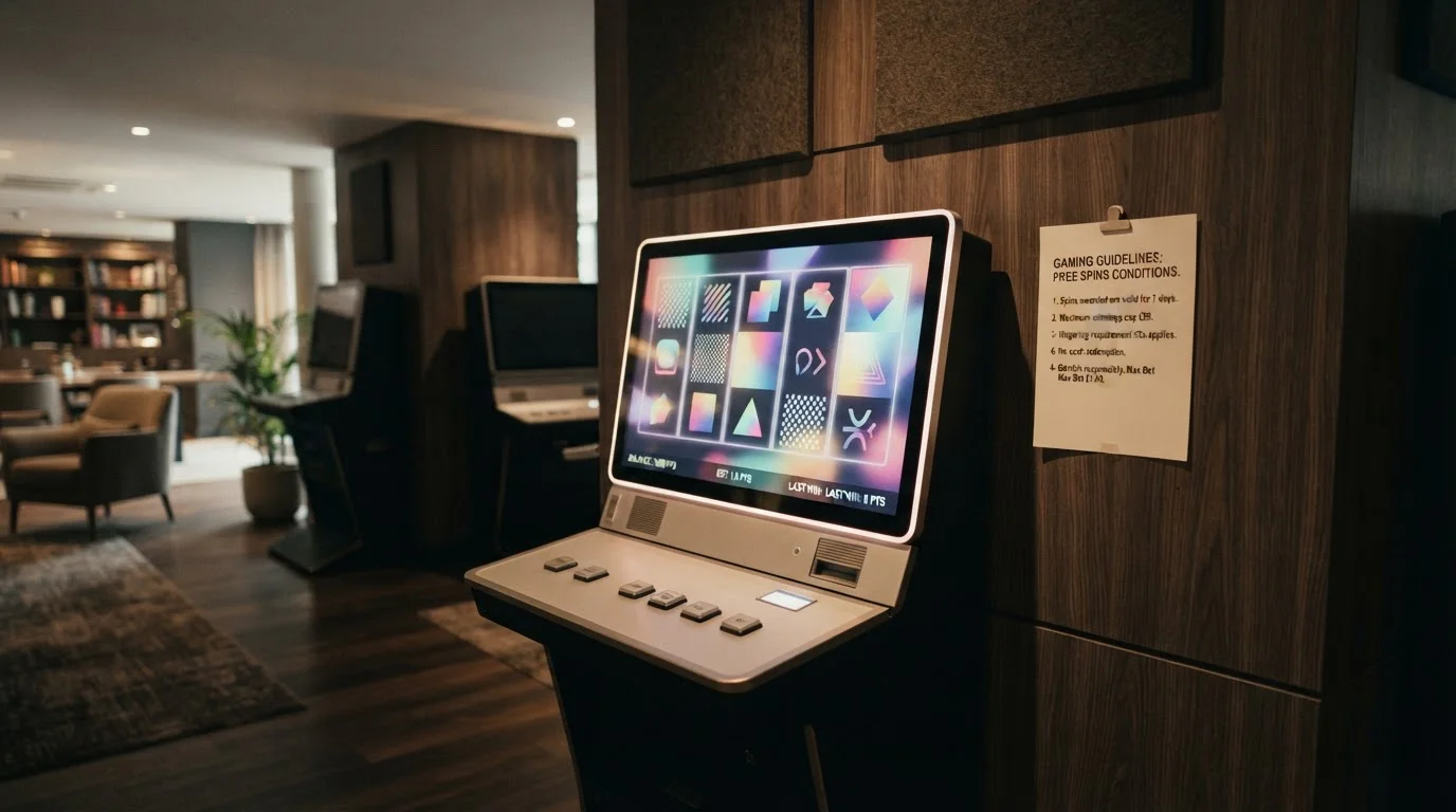 Spielautomat auf neutralem Bildschirm mit hervorgehobenen Freispielbedingungen