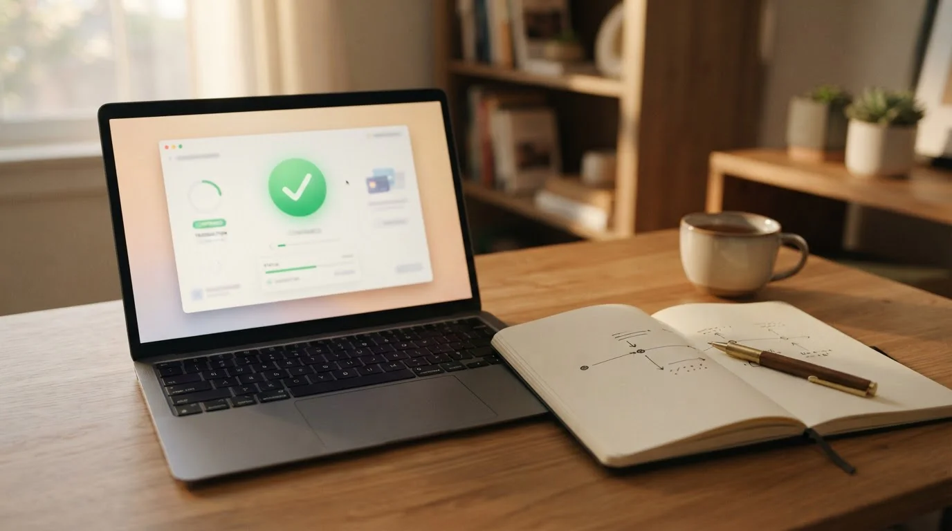 Neutrale Zahlungsübersicht auf einem Laptop ohne Markenlogos